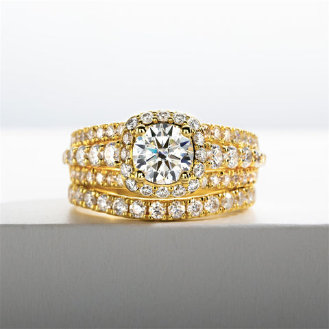 Sterling Silver Main Stone 1CT All Moissanite Wedding Rings Bridal Set for Women
