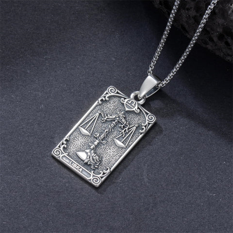 Sterling Silver Tarot Card 12 Zodiac Sign Pendant Necklace