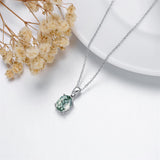 Natural Moss Agate Necklace 925 Sterling Silver Green Moss Agate Oval/Pear Cut Necklace Jewelry Gift for Women