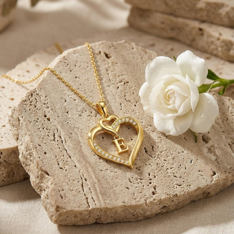 Heart Initial A-Z Pendant Necklace for 14K Gold Plated Women Initials Jewelry Gifts