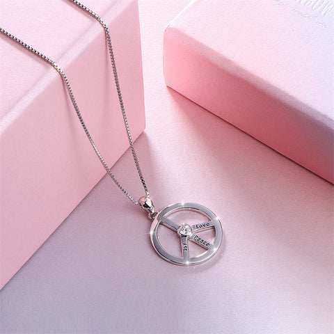 Sterling Silver Peace Sign Pendant Necklace