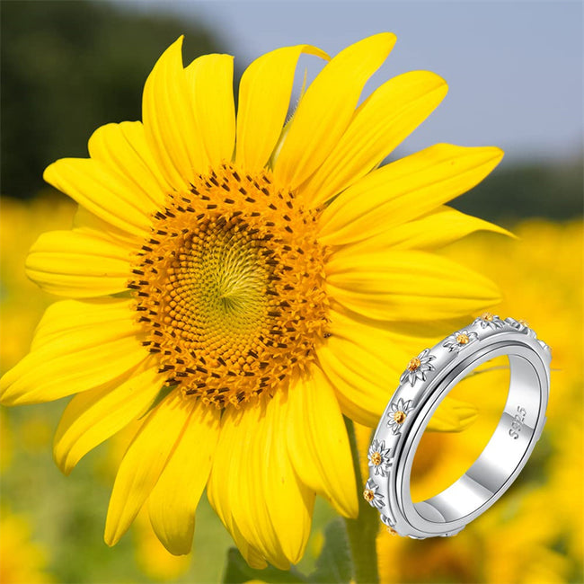 Anxiety Spinner Rings Sunflower Fidget Ring Rose Flower Ring Sterling Silver ADHD Stress Relieving Ring