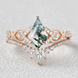 Sterling Silver 10K 14K 18K Gold Personalize Engraved Moss Agate Engagement Rings for Women