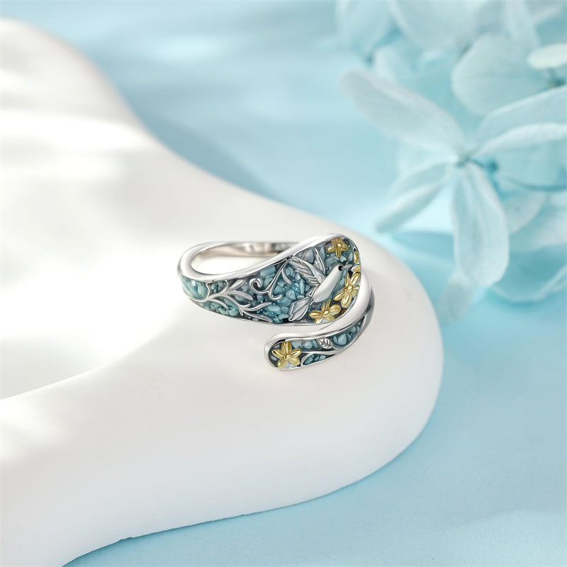 Sterling Silver Turquoise Hummingbird Butterfly Sunflower Adjustable Spoon Ring