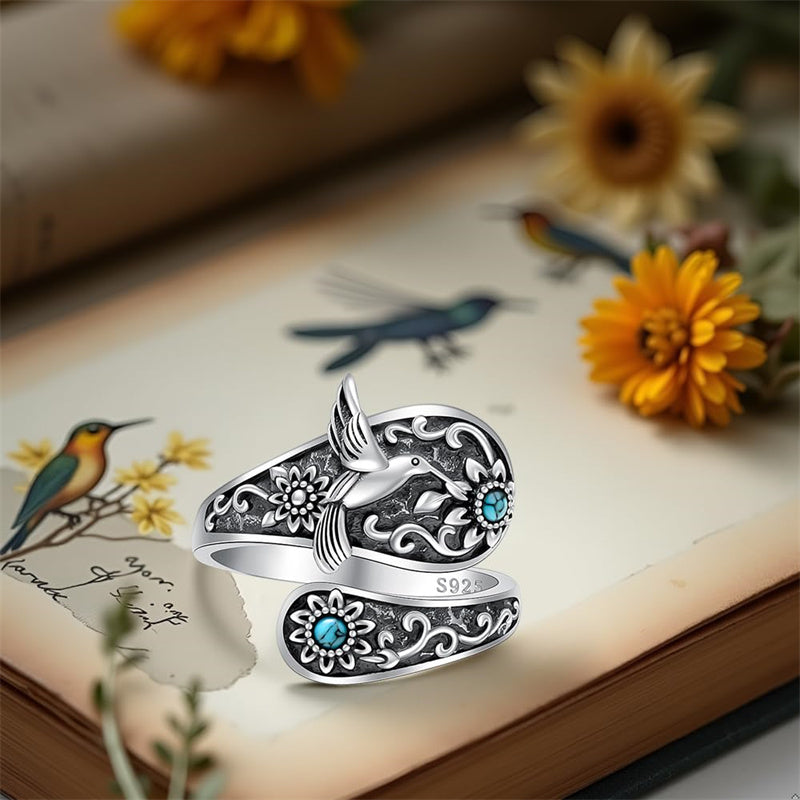 Sterling Silver Oxidized Dragonfly Butterfly Hummingbird Sea Turtle Anchor Cross Tree of Life Sunflower Spoon Ring