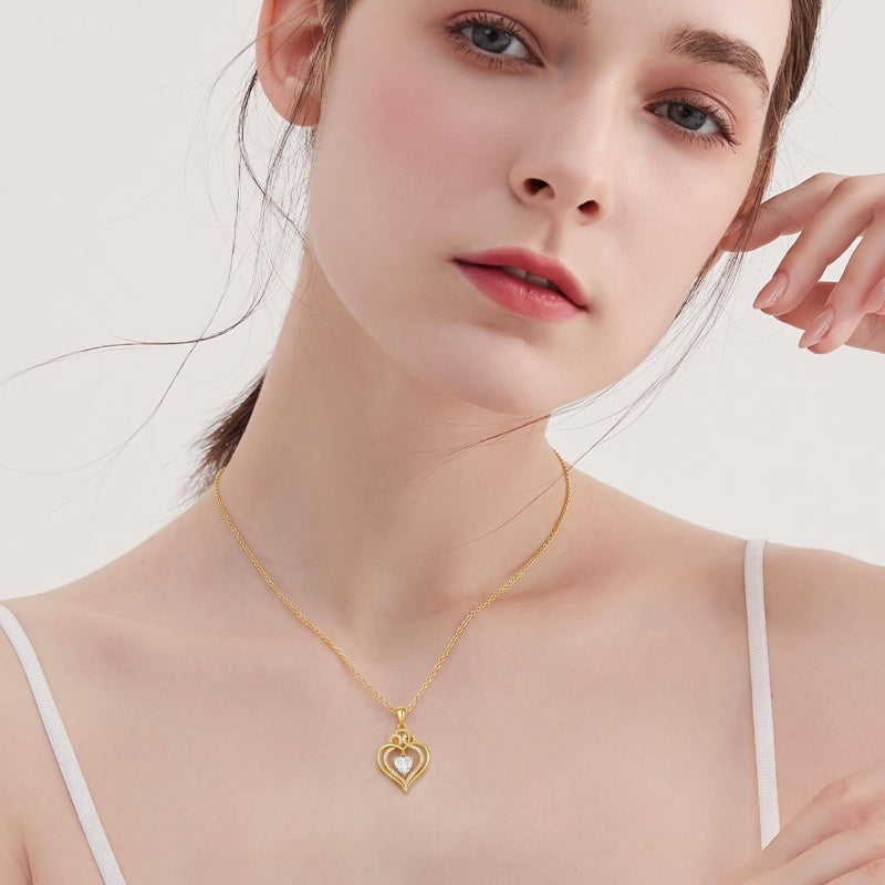 10K 14K 18K Gold Heart Rose Necklace I Love You Forever Heart Jewelry
