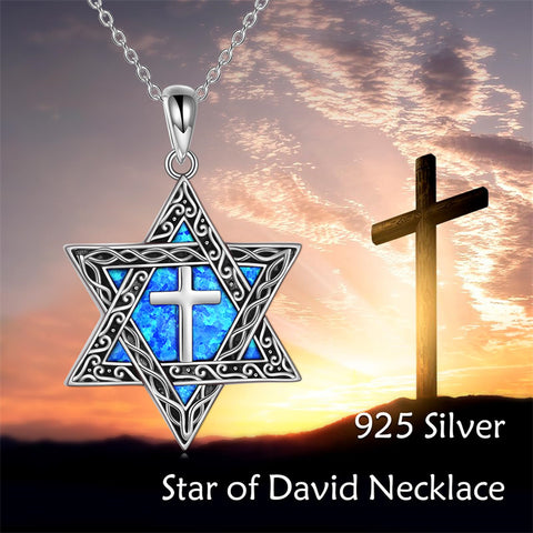 Star of David Necklace Sterling Silver Cross/Chai/Peace Sign/Tree of Life Abalone Shell Jewish Jewelry for Women Men