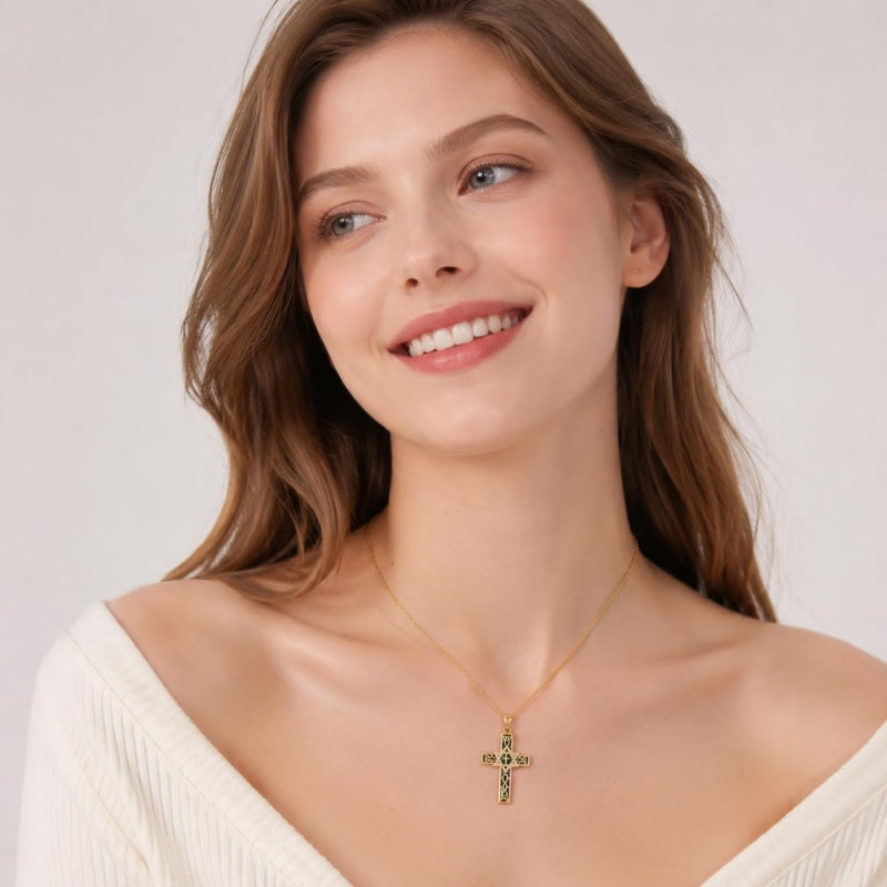 14K Gold Plated Cross Pendant Necklace Faith Jewelry Gift for Women