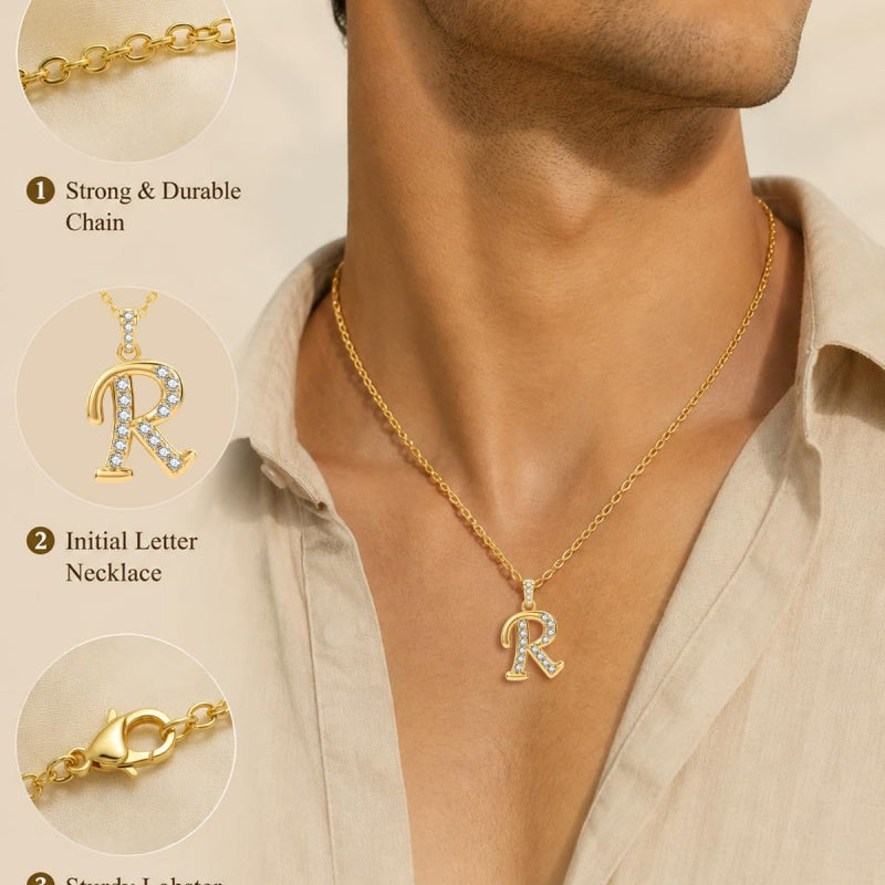 Cubic Zircon 14K Gold Plated Initial Letter A-Z Pendant Necklace