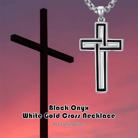 Sterling Silver Cross Christian Pendant Necklace for Men