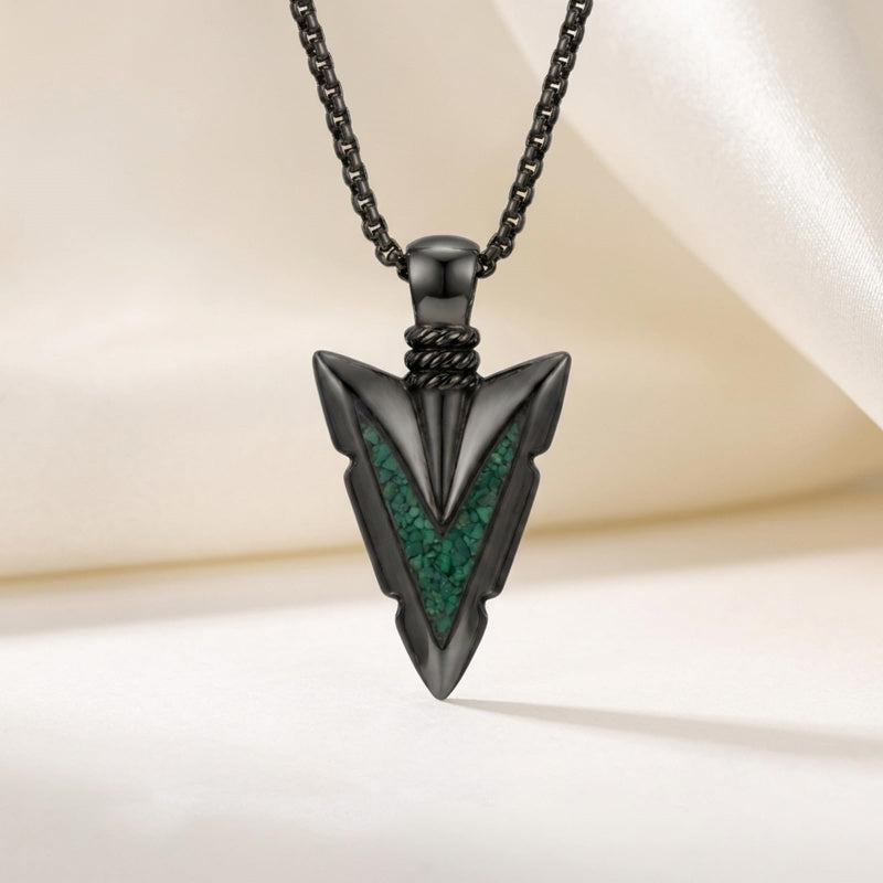 Malachite Turquoise Arrow Pendant Necklace for Men