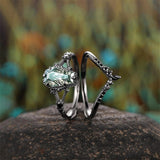 Sterling Silver 10K 14K 18K Gold 2CT Moss Agate Vine Leaf Women's Bridal Ring Sets for Wedding Engagement