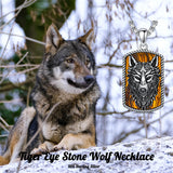 Sterling Silver Tiger Eye Wolf Pendant Necklace for Men