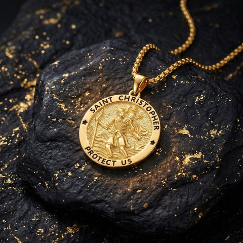 14K Gold Plated Saint Medal Christian  Pendant Necklace for Men