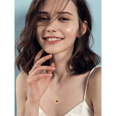 10K 14K 18K Gold Heart Birthstone Moon and Star Pendant  Necklace for Women