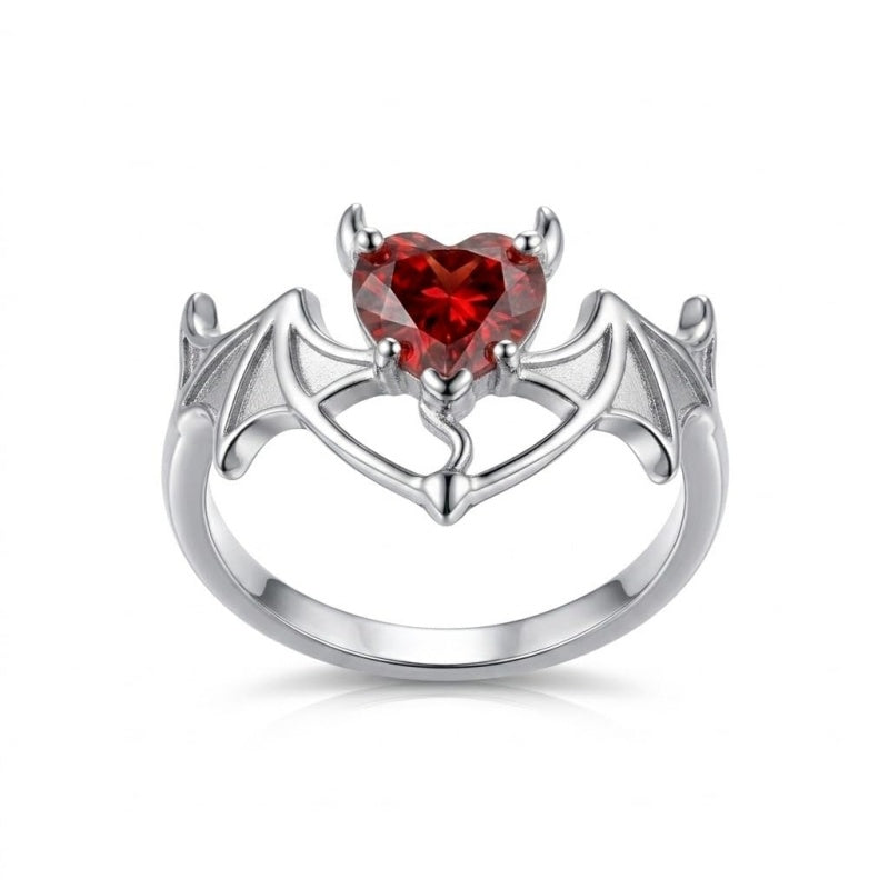 Sterling Silver Personalized Birthstone Punk Skull Bat Snake Ring Goth Jewelry for Halloween Birthday