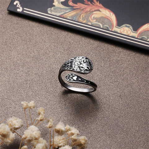 Sterling Silver Wolf Adjustable Spoon Ring