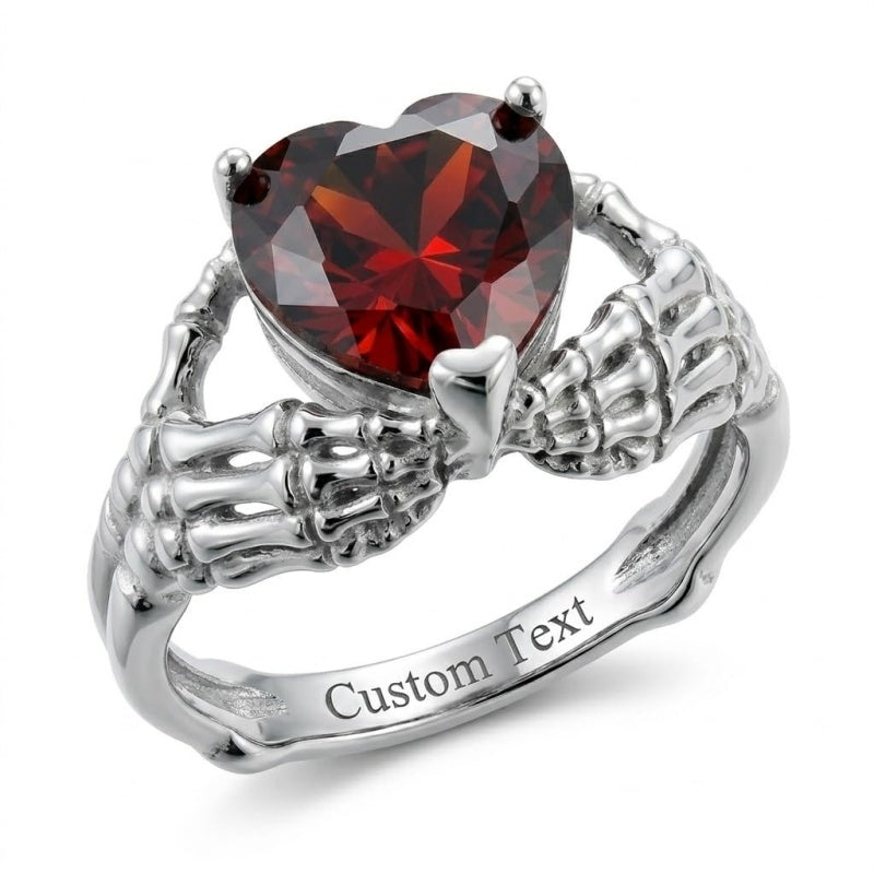 Sterling Silver Personalized Birthstone Punk Skull Bat Snake Ring Goth Jewelry for Halloween Birthday
