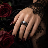 Sterling Silver 10K 14K 18K Gold Moissanite Gothic Black  Engagement Wedding Ring  for Women Halloween Gift