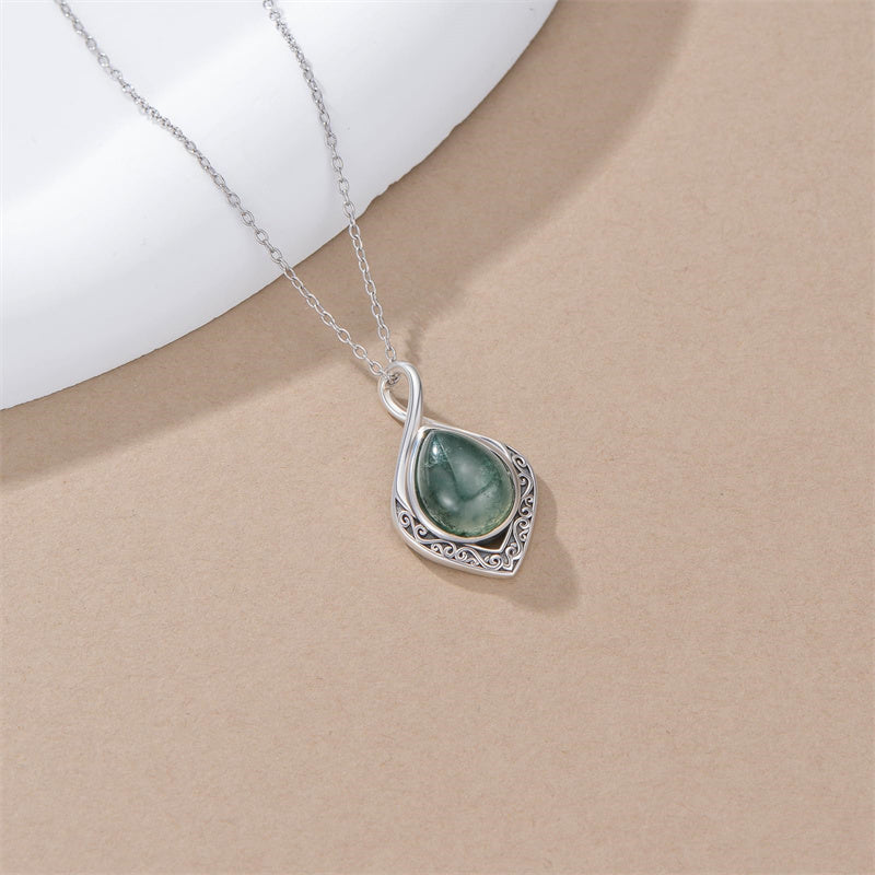 Sterling Silver Moss Agate Celtic Knot Rose Claddagh Filigree Pendant Necklace
