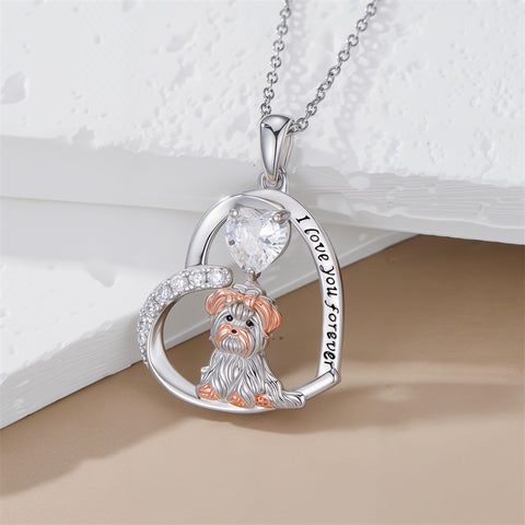 Sterling Silver Pitbull Yorkie Schnauzer Pendant Necklace Gifts for Women