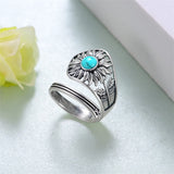 Sunflower Spoon Ring 925 Sterling Silver Adjustable Thumb Ring Vintage Turquoise Spoon Rings for Women Sunflower Spoon Ring Jewelry Gifts