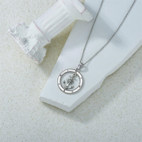 Sterling Silver Earth Swordfish Trident Compass Anchor Pendant Necklace