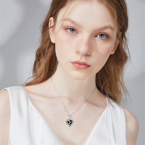 Sterling Silver Gothic Witches Heart Pendant Necklace