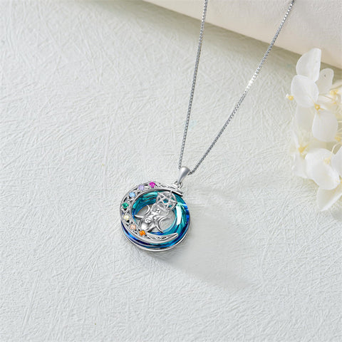 Sterling Silver Crystal Triple Moon Goddess Hamsa Hand Lotus Tree of Life Flower of Life Chakra Pendant Necklace