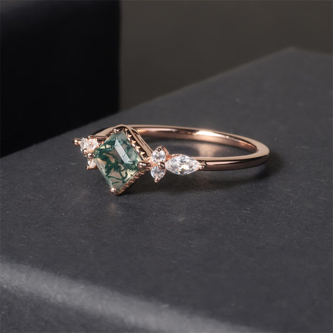 Green Moss Agate Rings 1Gold Rose Gold Three Stone Engagement Ring in 925 Sterling Silver Women's Gold Ring Gifts for Her