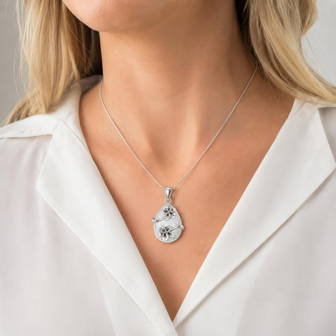 14K  White Gold Plated White Opal Flower Pendant Necklace Birthday Anniversary Jewelry Gifts for Women