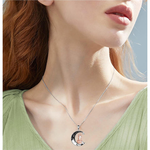 Crescent Moon 2 Cat Bat Black Cat Bunny Fox Highland Cow Horse Pendant Necklace Mother's Day Gift