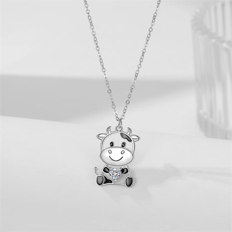 Birthstone Cow Necklace 925 Sterling Silver Pendant Necklace Cows Gifts for Women Sister Daughter