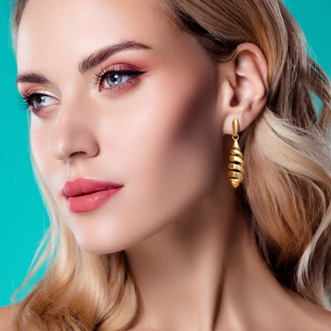14K Gold Plated Spiraled Pinecone-Inspired Design Studs Earrings  for Women
