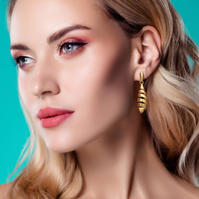 14K Gold Plated Spiraled Pinecone-Inspired Design Studs Earrings  for Women