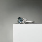 Leaf Moss Agate Ring For Women Girls Sterling Silver Round Cut 8 MM Solitaire Ring Healing Jewelry Gift