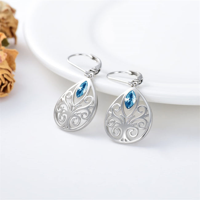 Filigree Tree of Life Earrings Sterling Silver Leverback Teardrop Dangle Drop Earrings Jewelry Gifts for Women Girls