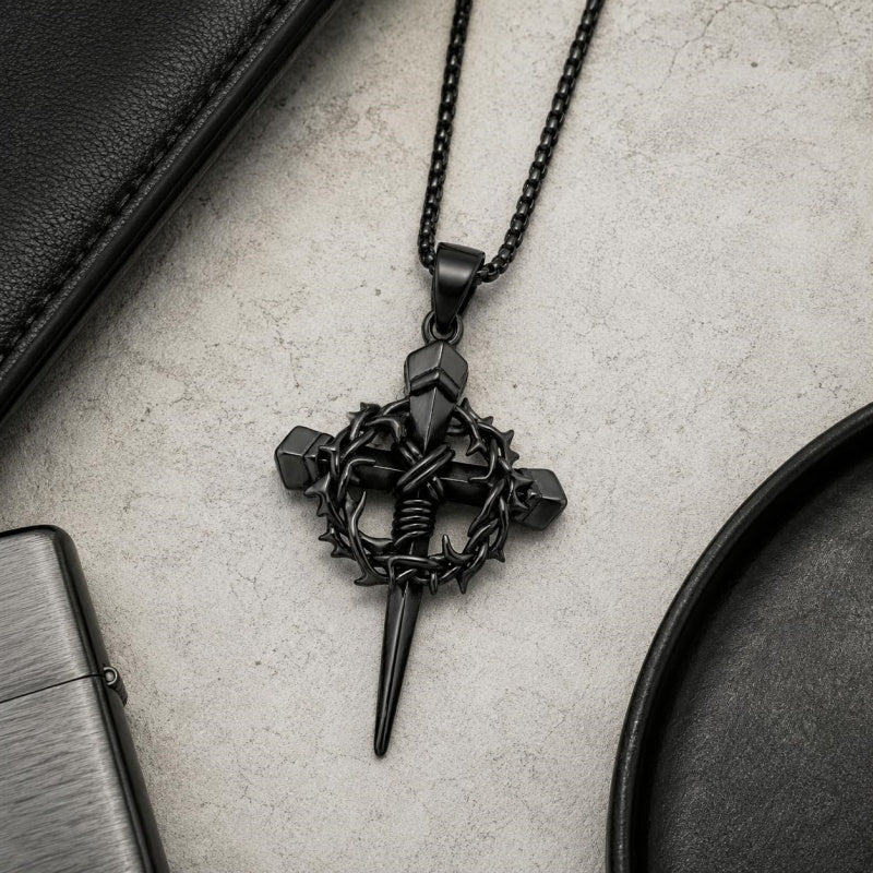 Crown of Thorns Religious Nail Cross Pendant Necklace
