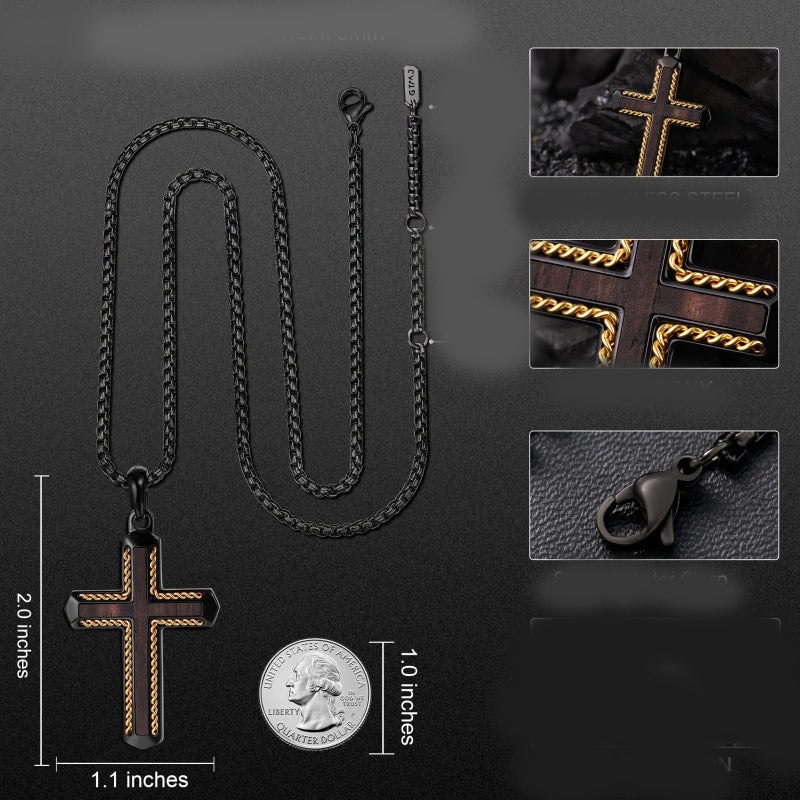 14K Gold Plated Wooden Cross Necklace Jewelry Gift for Him