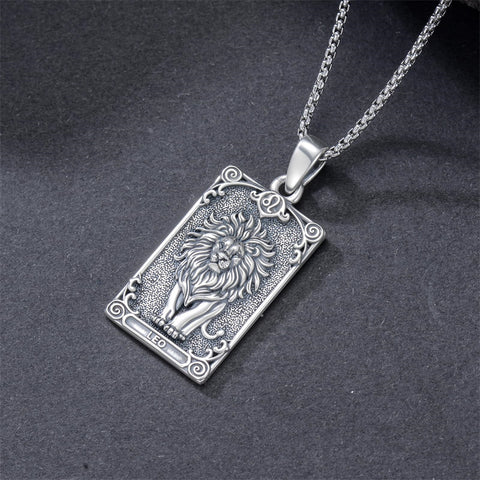 Sterling Silver Tarot Card 12 Zodiac Sign Pendant Necklace