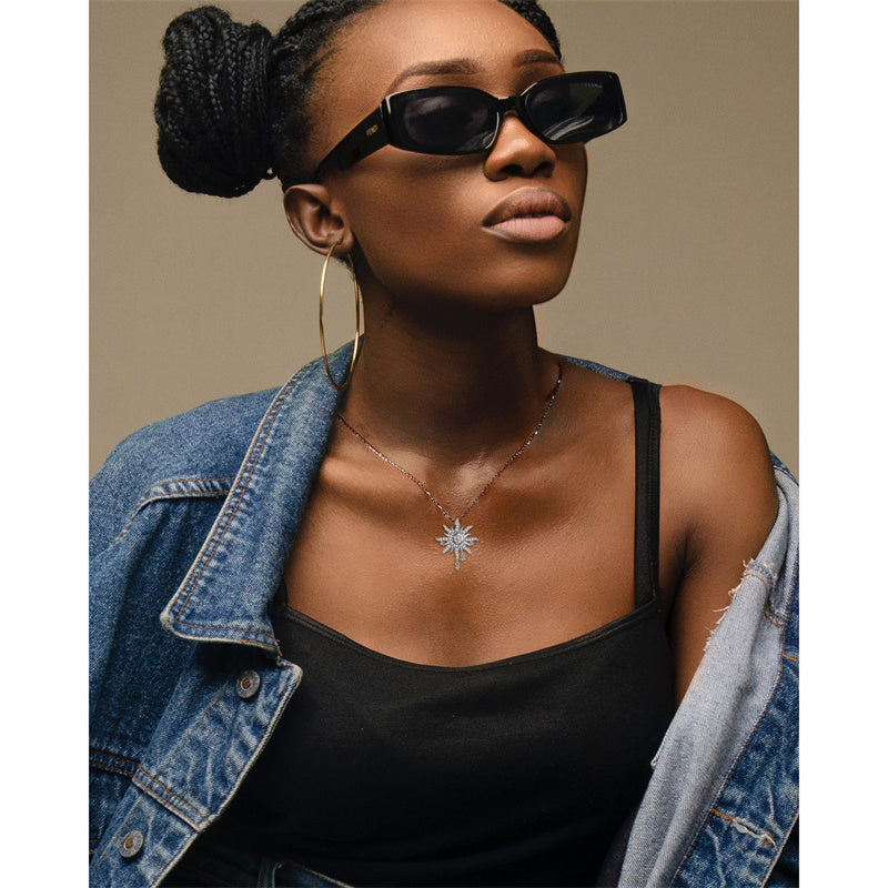 Sterling Silver Birthstone Sun Moon Pendant Necklace for Women