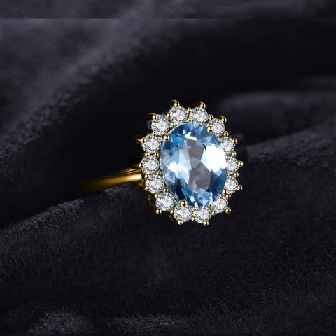 14K Yellow Gold Plated Birthstone Halo Engagement Rings for Women