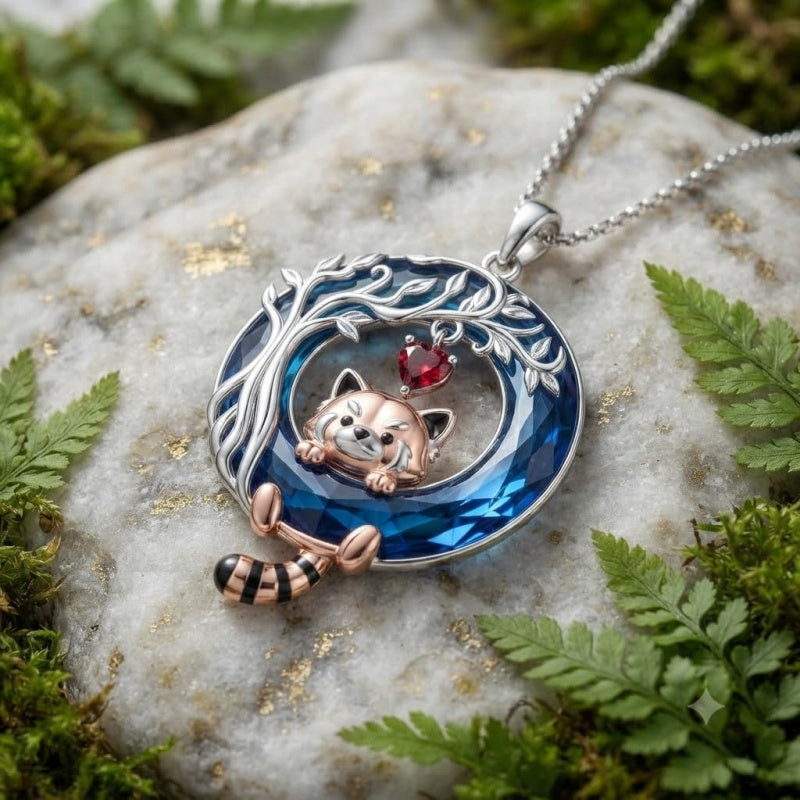 Sterling Silver Blue Crystal  Tree of Life Raccoon Bunny Cat Corgi  Pendant  Necklace  Anniversary Birthday Gifts