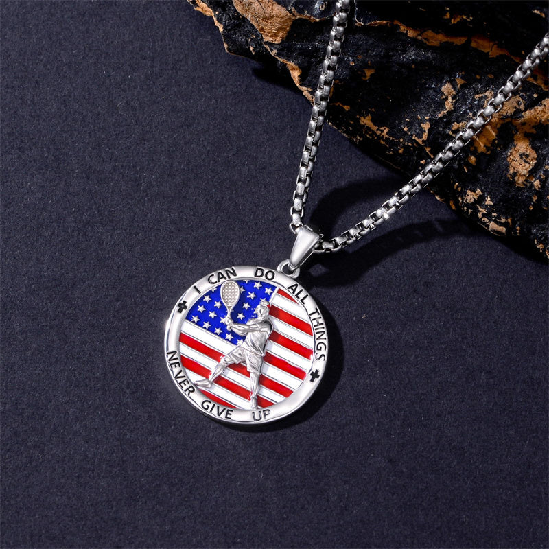 Sterling Silver American Flag Baseball  Basketball Boxing Football Golf Sports Pendant Necklace