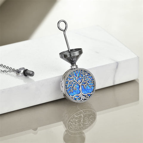 Sterling Silver Tree of Life Urn Necklaces Abalone Opal Shell Cremation Jewelry for Ashes