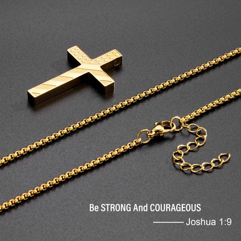14K Gold Plated Bible Verse American Flag Cross Necklac for Men