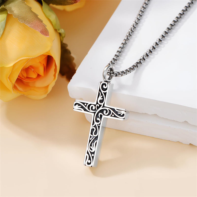 Sterling Silver Filigree Cross Urn Necklace for Ashes