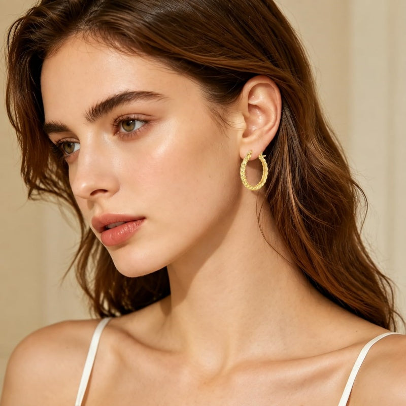 14K Gold Plated Cubic Zircon Hoop Earrings for Women