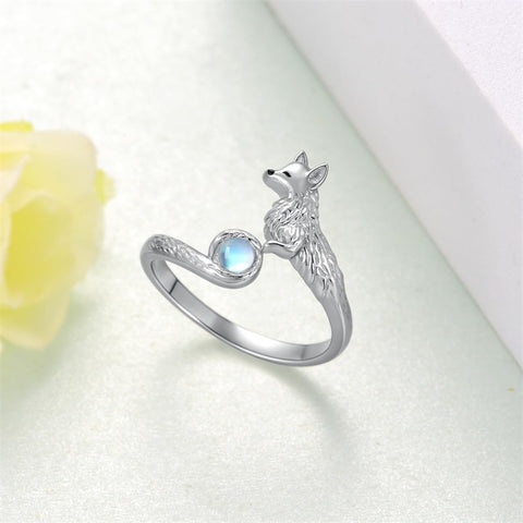 Sterling Silver  Moonstone Snake Fox Cat Octopus Wolf Ring