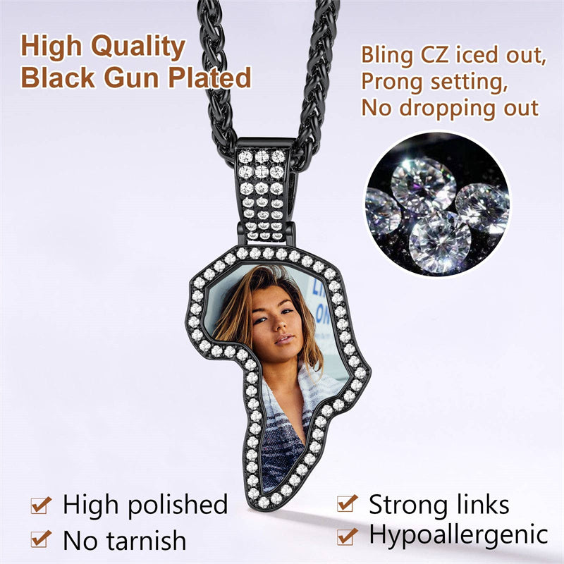 Copper Cubic Zirconia Personalized Photo African Map Pendant Necklace